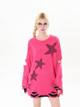 Hot Pink Slit Knit Sweater