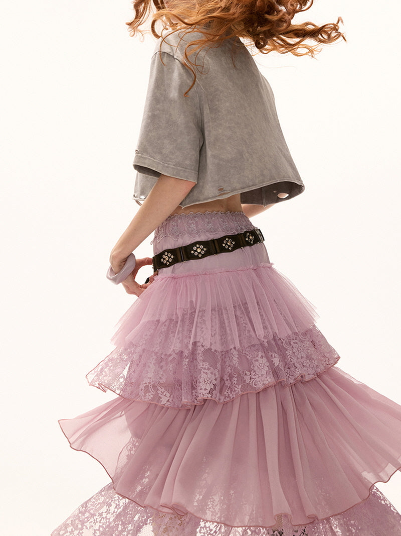 Layered Romantic Pink Maxi Skirt