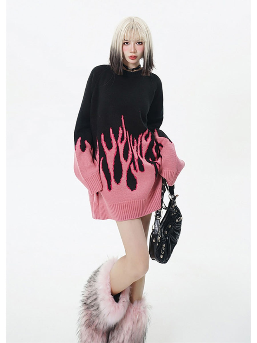 Pink Flame Oversized Sweater
