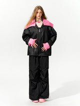 Black & Pink Color-Block Windbreaker