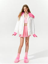 White & Pink Color-Block Windbreaker