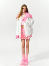 White & Pink Color-Block Windbreaker