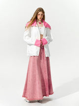 White & Pink Color-Block Windbreaker