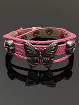 Pink Leather Butterfly Bracelet