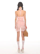 Pink Halter-Neck Mini Dress