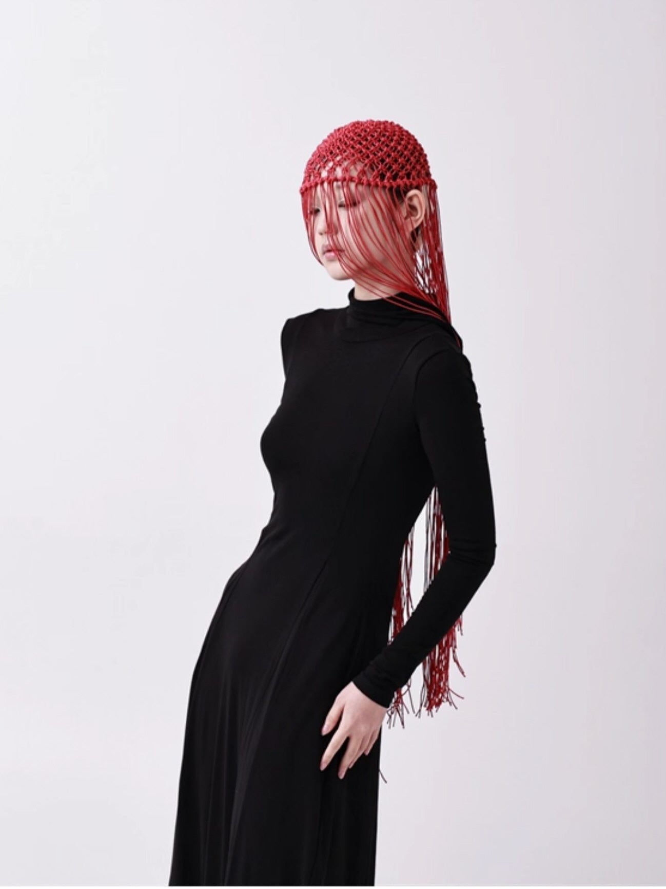 Red Fringe Knot Hood