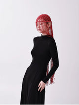 Red Fringe Knot Hood
