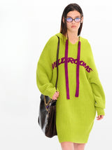 Oversized Hoodie Sweater Dress  Vivid Blue / Lime Green