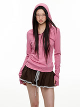 Pink Slim-Fit Henley Hoodie