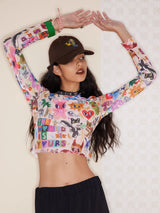 Graphic Long Sleeve Crop Top