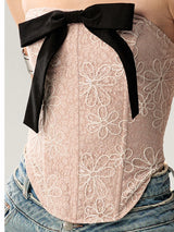 Pink Corset Tank Top with Black Ribbon