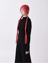 Red Fringe Knot Hood