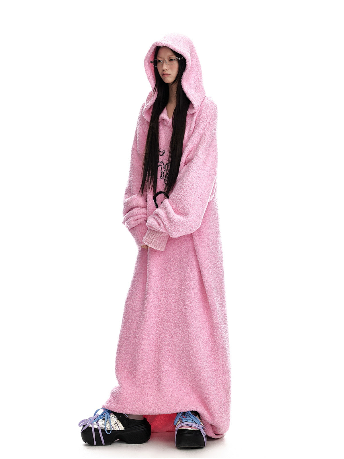 Oversized Knit Hoodie Dress