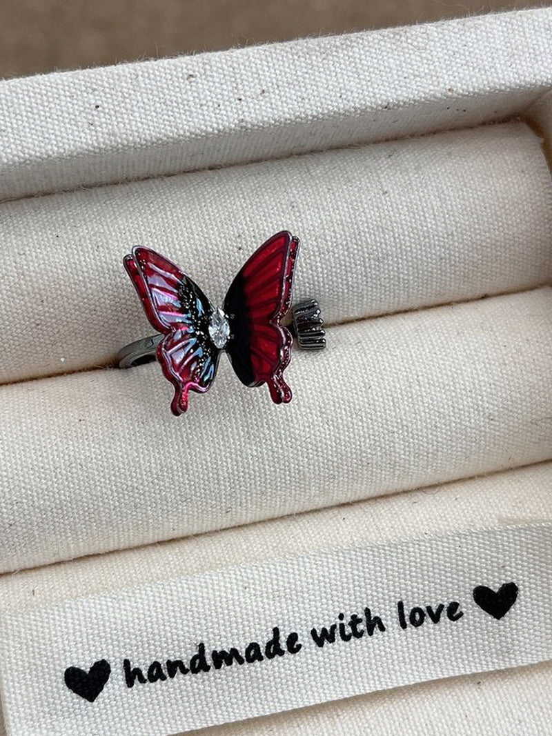 Reddish Pink Adjustable Butterfly Ring