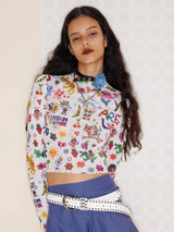 Graphic Long Sleeve Crop Top