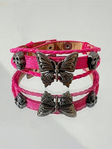 Pink Leather Butterfly Bracelet