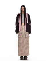 Two-Tone Heart Knit Zip-Up Hoodie