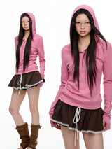 Pink Slim-Fit Henley Hoodie