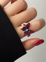 Reddish Pink Adjustable Butterfly Ring