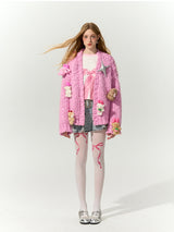 Pastel Pink Plush Doll Knit Cardigan