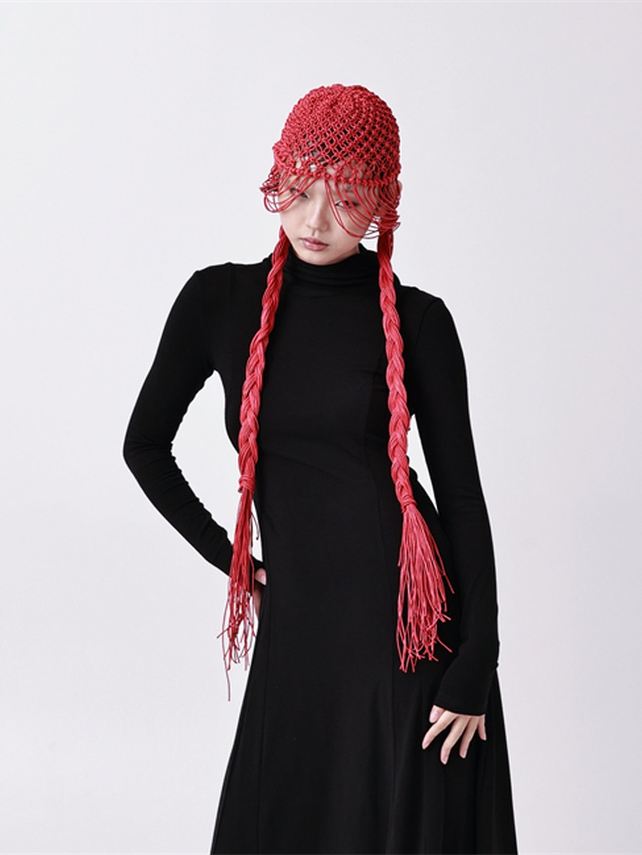 Red Fringe Knot Hood