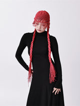 Red Fringe Knot Hood