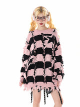 Pink & Black Striped Knit Sweater