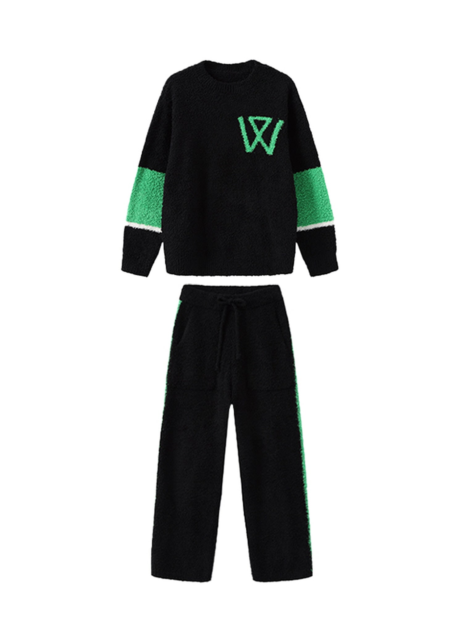 Black & Neon Green Boucle Loungewear Set