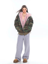 Pink Fur & Camo Reversible Hoodie Jacket