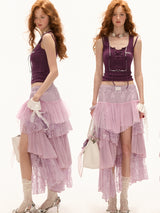 Layered Romantic Pink Maxi Skirt