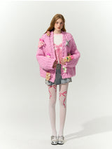 Pastel Pink Plush Doll Knit Cardigan