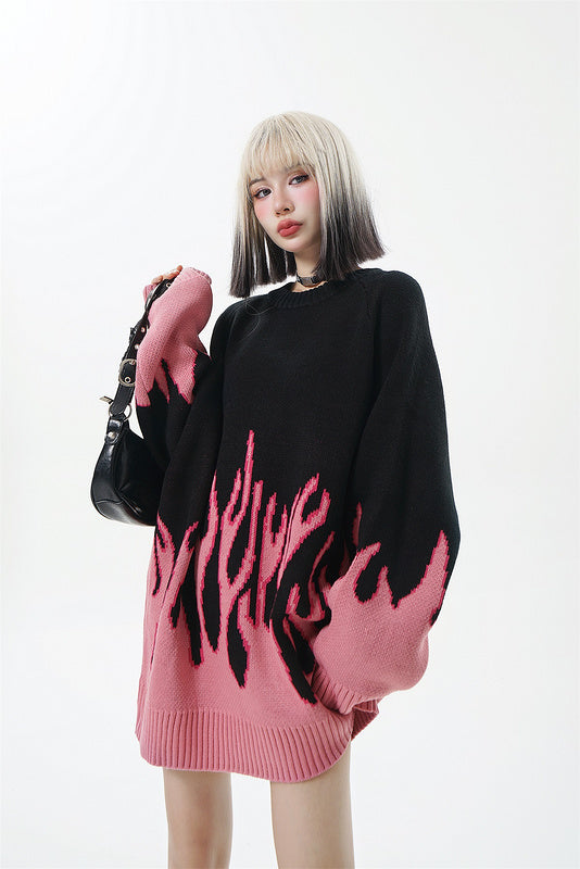 Pink Flame Oversized Sweater