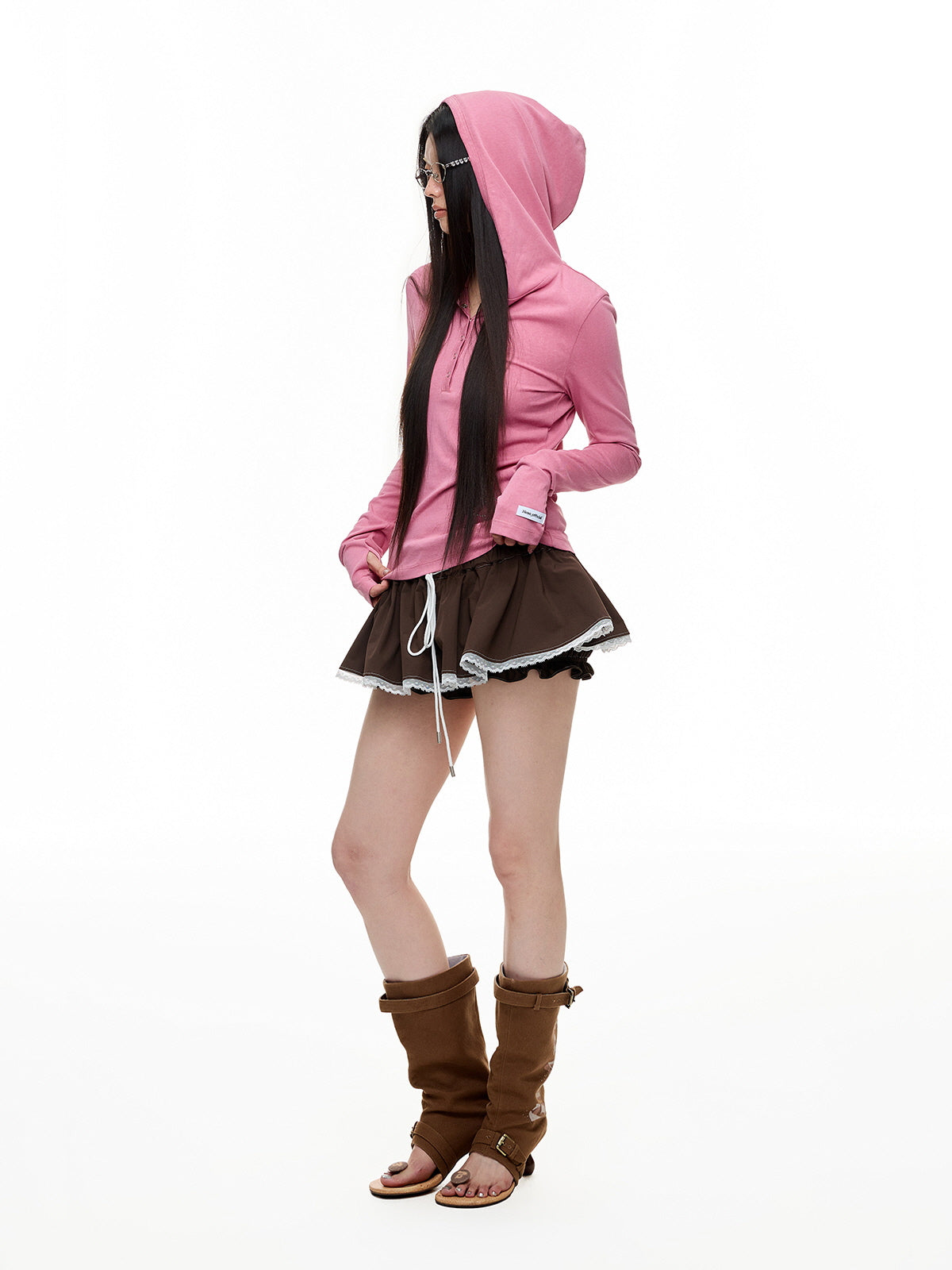 Pink Slim-Fit Henley Hoodie