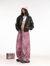 Pink Leopard Wide Leg Pants