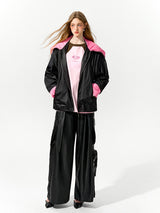 Black & Pink Color-Block Windbreaker