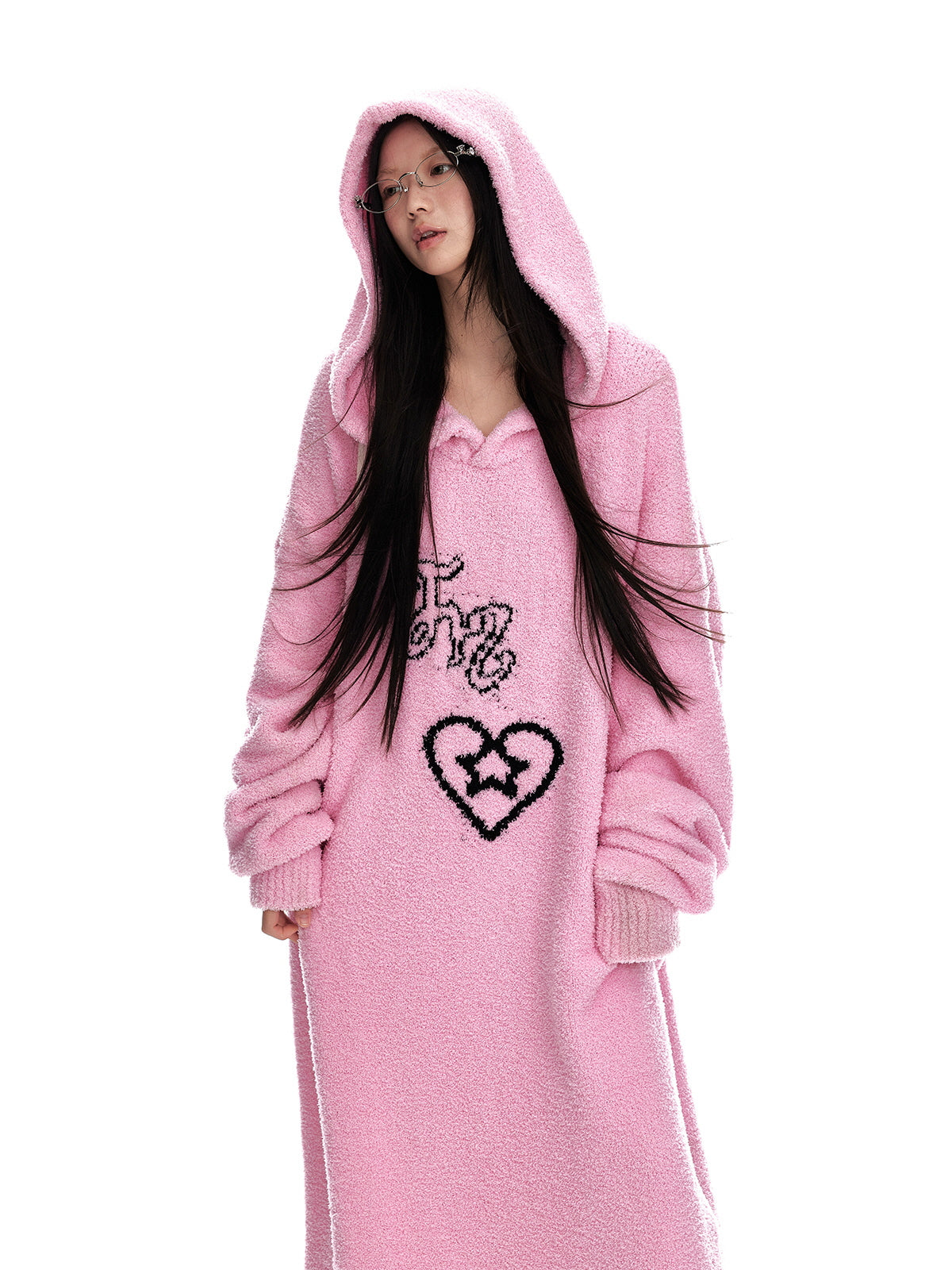 Oversized Knit Hoodie Dress