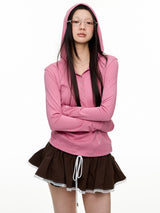 Pink Slim-Fit Henley Hoodie