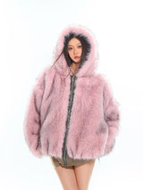 Pink Fur & Camo Reversible Hoodie Jacket