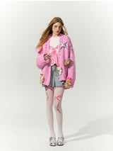 Pastel Pink Plush Doll Knit Cardigan