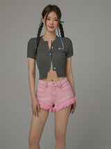 Pink Cut-Off Denim Shorts