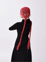 Red Fringe Knot Hood