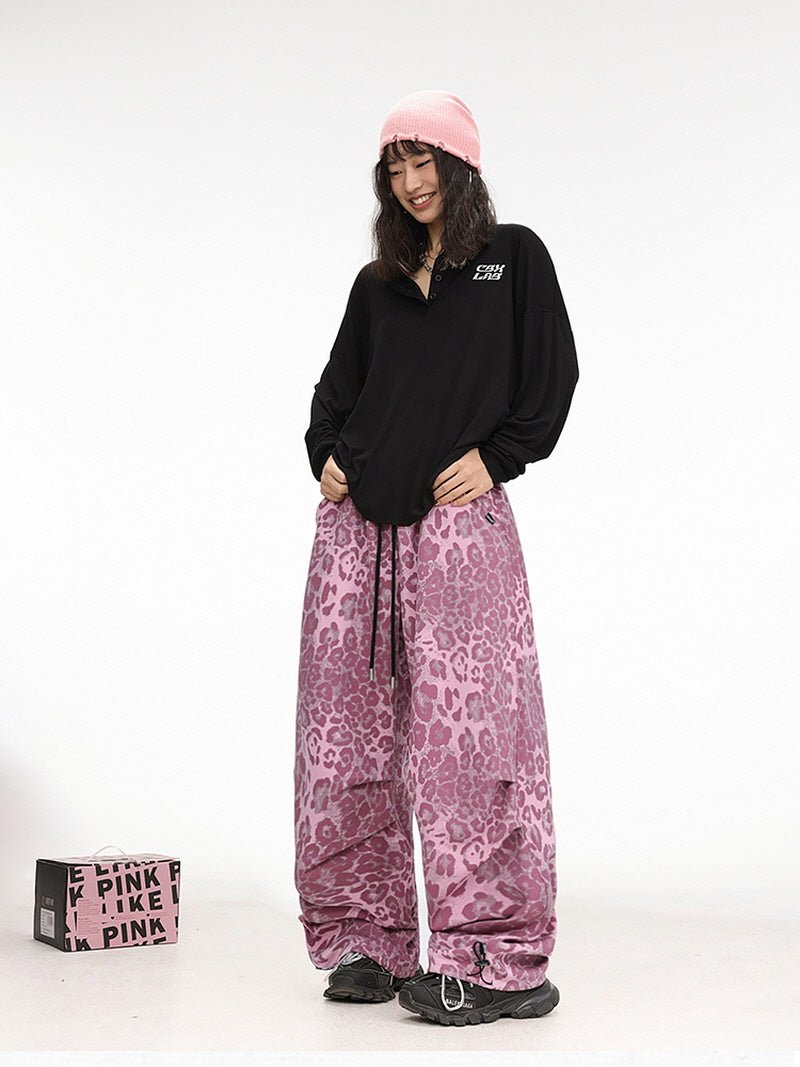 Pink Leopard Wide Leg Pants