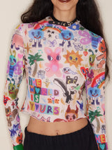 Graphic Long Sleeve Crop Top