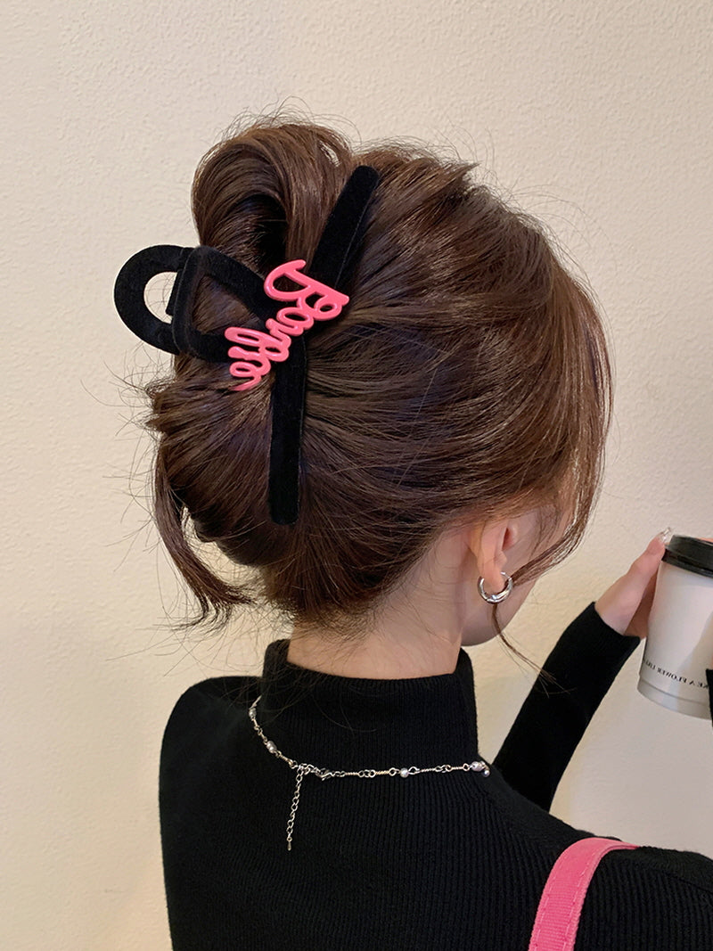 Pink Lettering Velvet Hair Claw