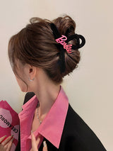 Pink Lettering Velvet Hair Claw