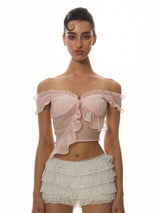 Pink Off-Shoulder Crop Top