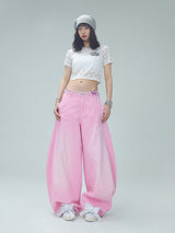 Gradient Pink Wide-Leg Pants with Back Bow Detail