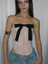 Pink Corset Tank Top with Black Ribbon