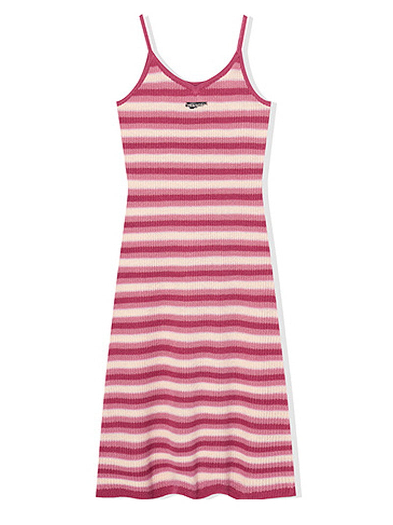 Pink Striped Midi Dress