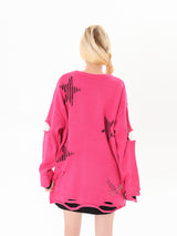 Hot Pink Slit Knit Sweater